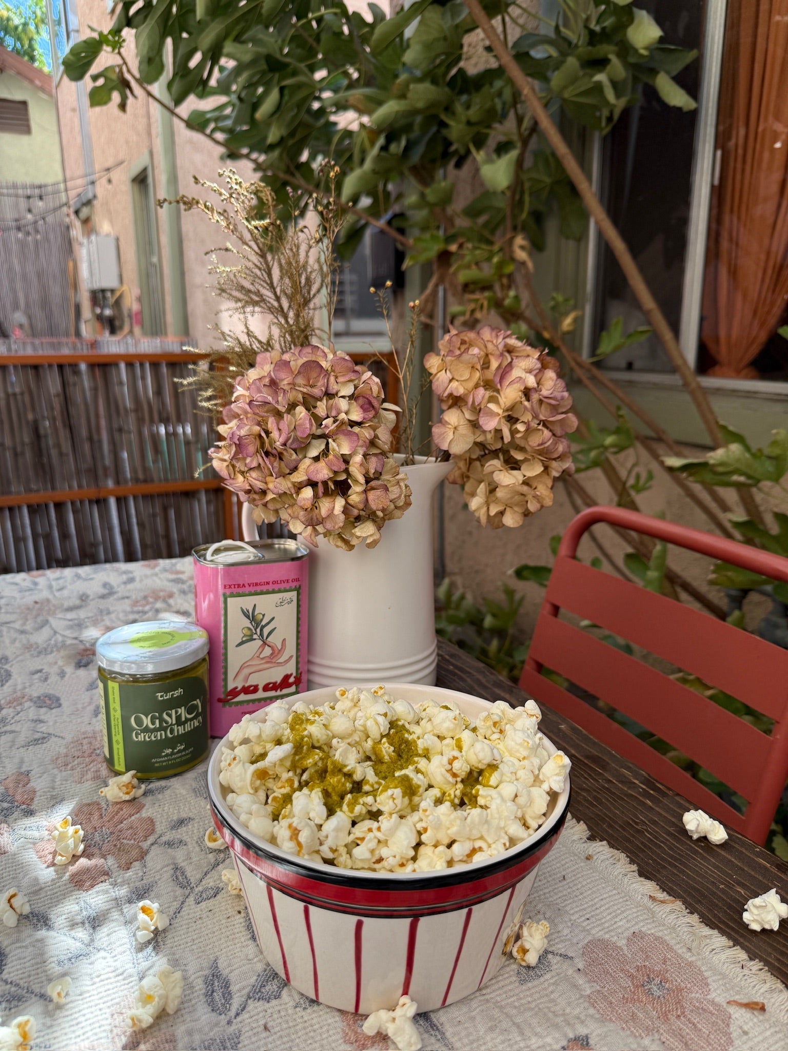 Elevate Your Snack Game: Popcorn with Chutney & Ya Albi Olive Oil Drizzle