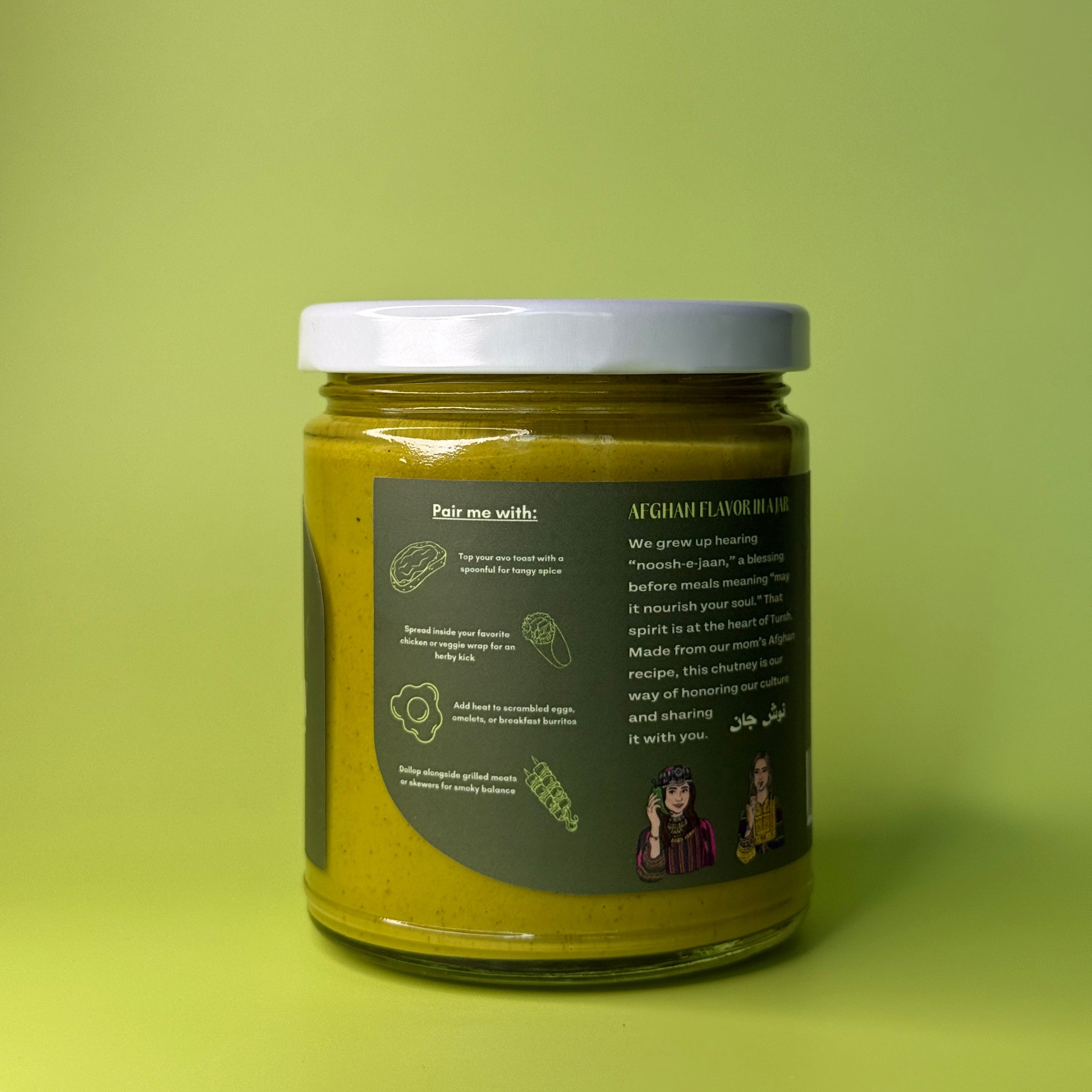 Jar with a label on a green background